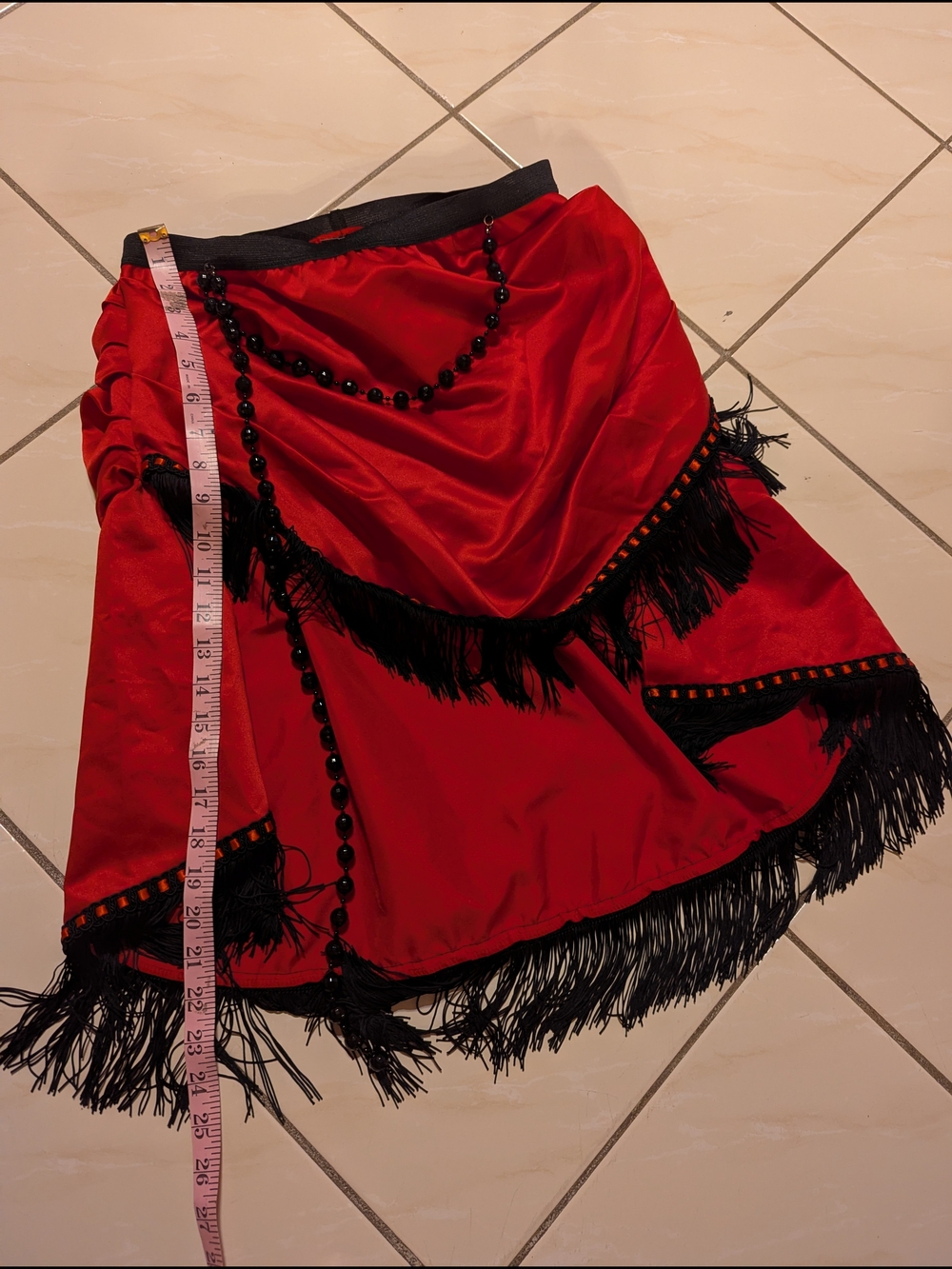 Leg Avenue Red Satin Fringe Skirt with Black Trim
